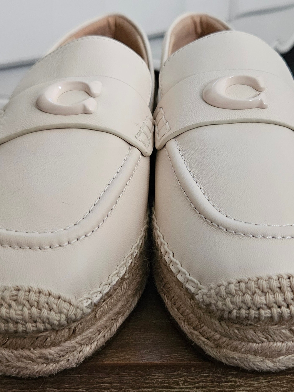 Coach Cream Espadrille Loafers with Signature C. Size: 6.5 - Picture 2 of 16